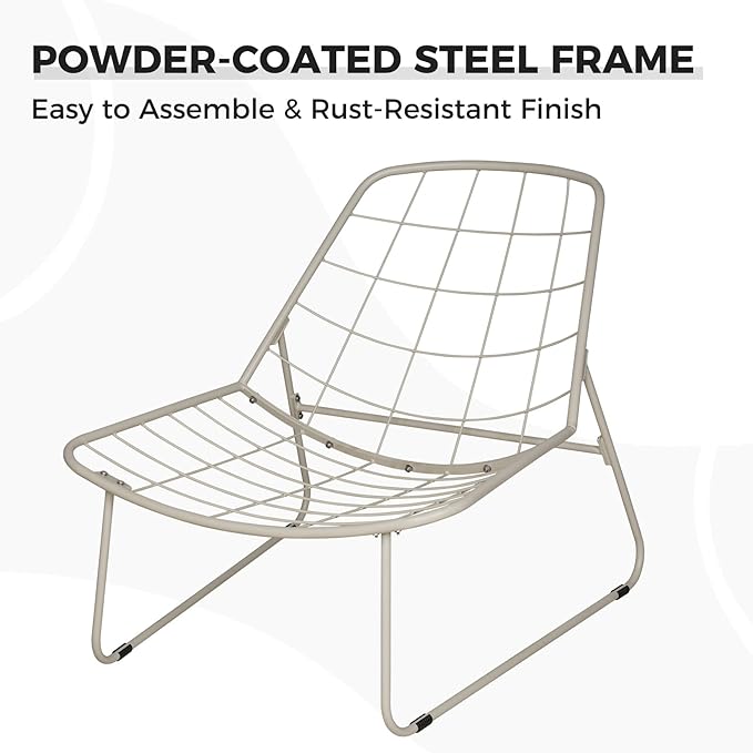Grand patio Outdoor Chair with Cushion, Modern Metal Outdoor Lounge Chair for Patio Porch Deck Garden, Weather Resistant and Easy to Maintain, Beige