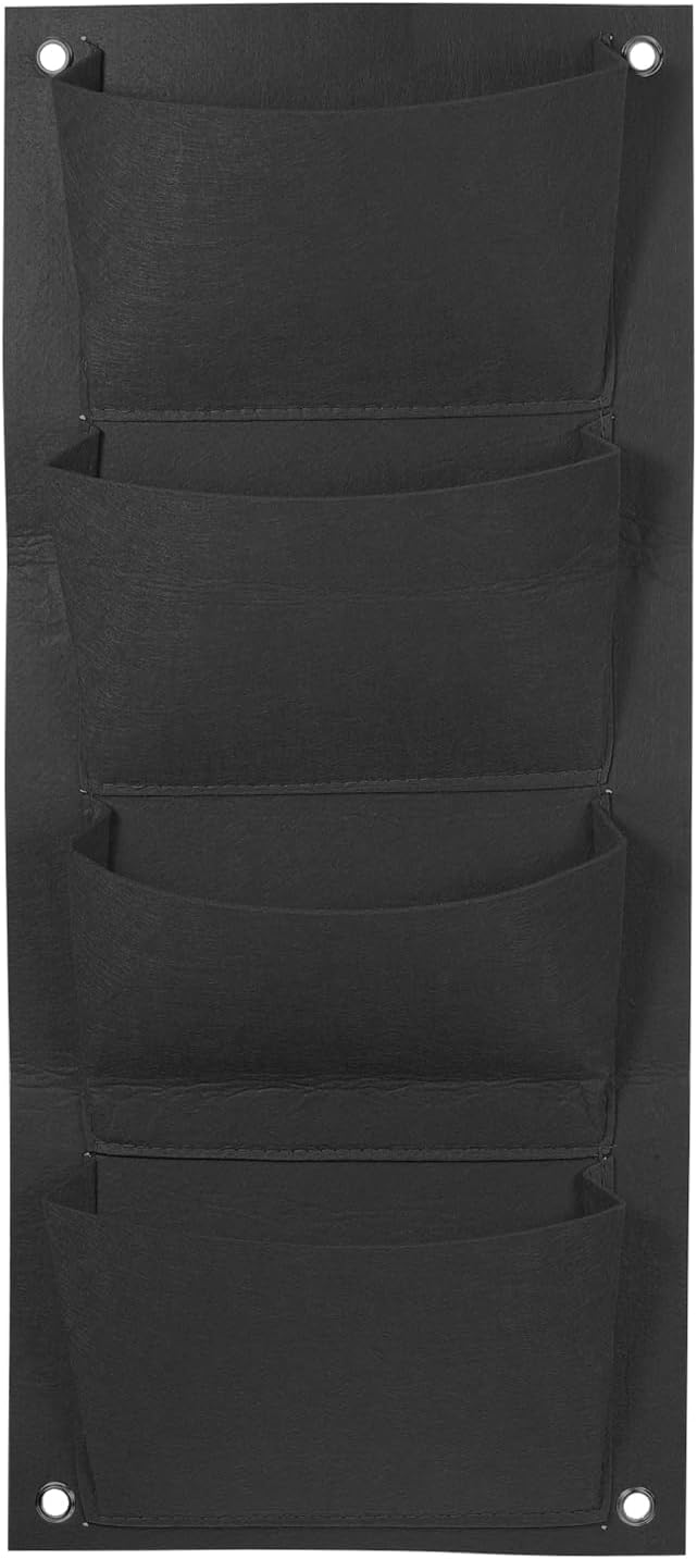 PATIKIL 4 Pockets Vertical Hanging Grow Bags, Wall Hanging Planter Bags Wall-Mounted Felt Fabric Planting Grow Bags for Garden Home Decoration, Black