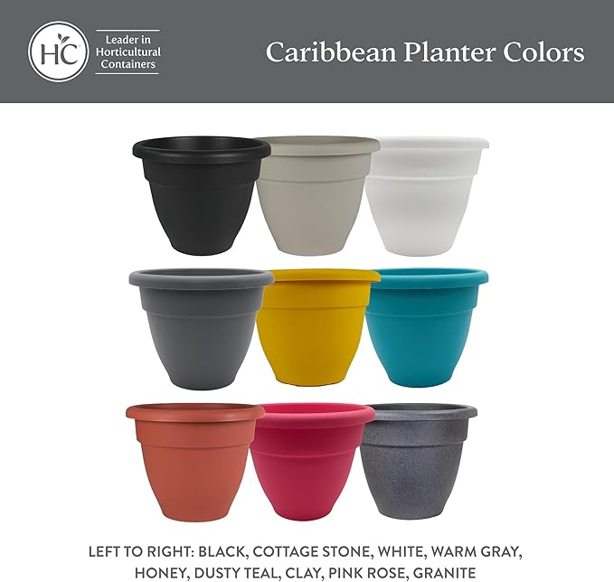 The HC Companies Caribbean Planter Pot - Outdoor & Indoor Plant Pot with Drainage Hole & Plug - Rolled Rim Plastic Pots for Plants & Flowers - Decorative Plant Pot (8" Pink Rose, Pack of 1)