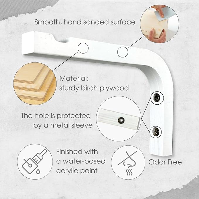 EvenWood 2-Piece Set of Plant Hooks for Wall 6 inch - Mounted Wooden Plant Hook - Indoor and Outdoor Bracket Plant Hanger for Planters, Lanterns, Bird Feeders, Patio Decorations (White)
