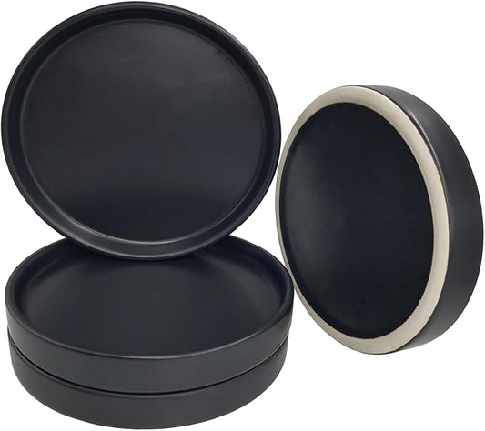 Plant Saucer Pot Tray Planter Saucers 4 in, 5 6 7 8 9 10 11 12 Inch Black 4 Pack for Indoors Outdoor, Durable Sturdy Ceramic Flower Drainage Tray for Glazed Pots Base ((4.5"/4.1"-Black)