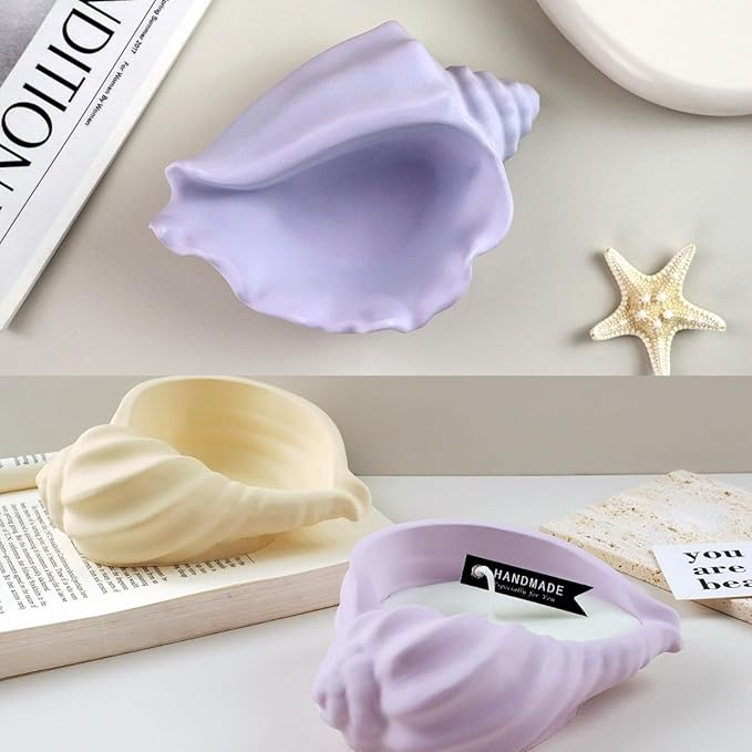 2 Pack Large 5.9 Inch Conch Silicone Molds, Seashell Candle Containers Mold, Handmade Storage Tray Resin Sea Snail Mould, DIY Knobbed Whelks Concrete Succulent Planter Mold