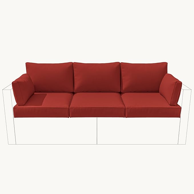 8-Piece Outdoor Cushions for Patio Furniture Thick Outdoor Chair Cushions Resilient Foam Waterproof Deep Seat Cushion Replacement for 3-Seat Sectional Sets Liner&Cover Terra Red