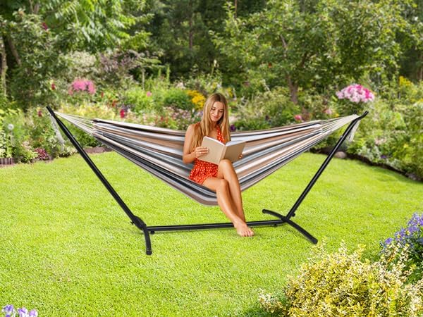 ONCLOUD 9FT Steel Hammock Stand Only, Heavy Duty Hammock Rack with Storage Bag, Portable Hammock Frame for Outdoor Patio, Garden, Courtyard, Balcony or Indoor (450LBS, Black)