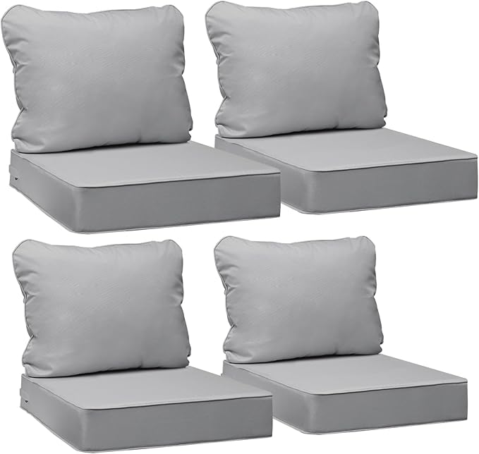 AAAAAcessories Outdoor Seat Cushions for Chairs, Fade-Resistant, Waterproof Patio Furniture Replacement Cushions, 22" x 24" x 5" + 22" x 19", Set of 4, Gray