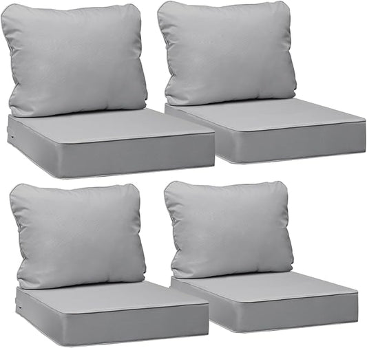 AAAAAcessories Outdoor Seat Cushions for Chairs, Fade-Resistant, Waterproof Patio Furniture Replacement Cushions, 22" x 24" x 5" + 22" x 19", Set of 4, Gray