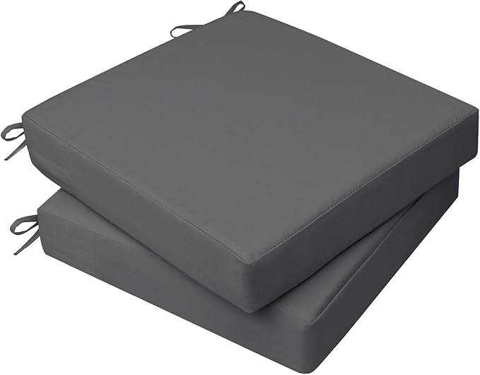 AAAAAcessories Outdoor Seat Cushions for Chairs, Waterproof, Fade-Resistant, 20" x 18" x 3", Patio Furniture Replacement Cushions, Set of 2, Dark Gray