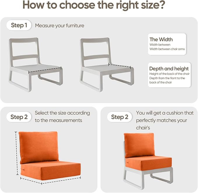 6" Thick Outdoor Cushion, 24*24*6" Patio Furniture Cushions with Waterproof Patio Furniture Cushions with Removable Cover, 28D High Density Patio Cushion for Outdoor Furniture, Orange-6pcs