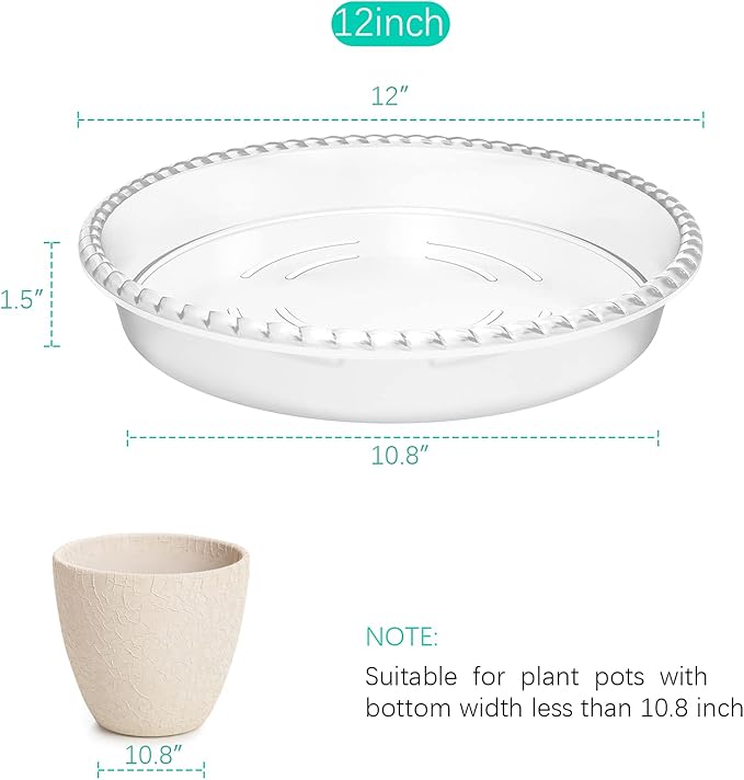 6 Pack Clear Plant Saucer 12 inch (Top Diameter), Durable Plastic Plant Trays for Indoor, Round Flower Plant Pot Saucer, Sturdy Plant Water Catcher Tray