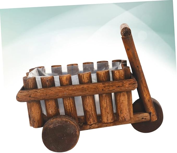 YARNOW Desktop Decor Country Flower Pot Garden Cart Stand Wooden Flower Pot Wood Flower Cart Decorative Tabletop Planter Wooden Flowerpot Wedding Decor Station Wagon Wheelbarrow Bamboo