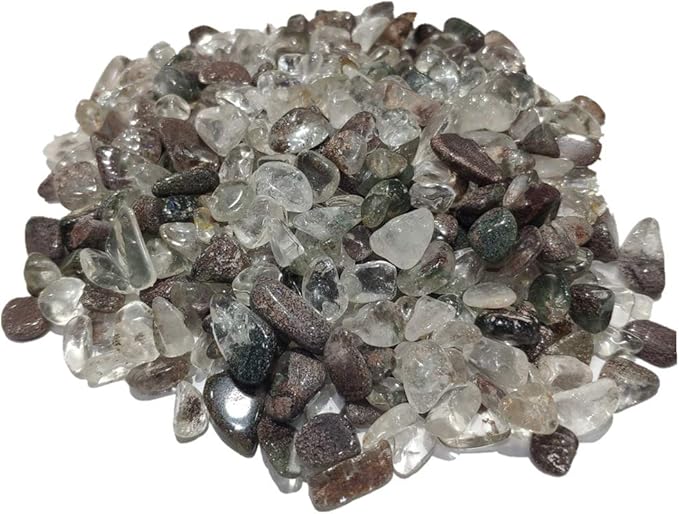 IMALY Phantom Quartz Tumbled Chips Stone Polished Crushed Healing Crystal Quartz Pieces Irregular Shaped Stones for Home Decorative Stones Vases Plants Succulents 0.5lb
