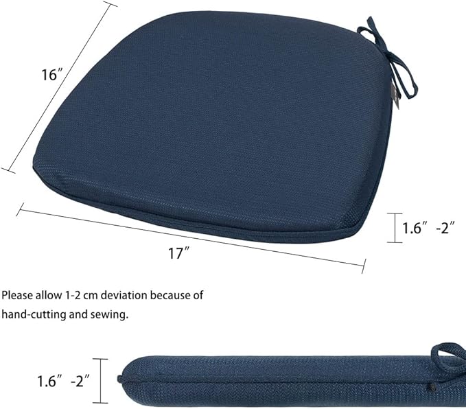 Magpie Fabrics Outdoor/Indoor 17"x16"x2" Chair Cushions with Ties Set of 4, Waterproof All Weather U-Shape Seat Pads Decoration for Patio Garden Furniture Home Office (Navy)