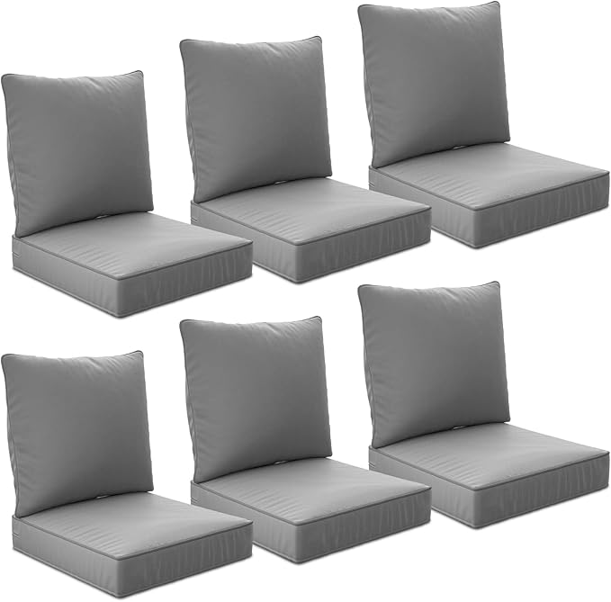24" x 24" x 6" Outdoor Deep Seat Cushions Set - 6 Set Waterproof & Fade Resistant Patio Furniture Replacement Cushions, Non-Slip Outdoor Cushions Fit Loveseats, Couches, Chairs, and Sofas.