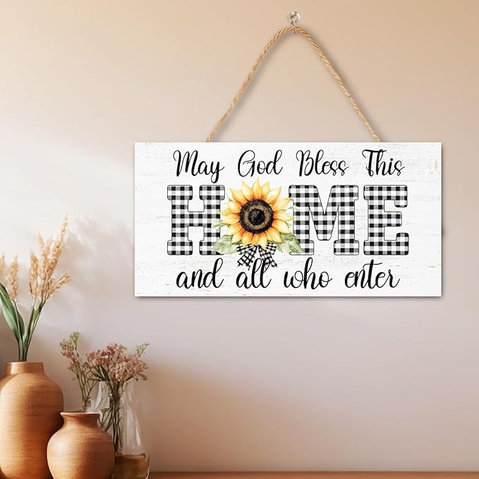 Christian Gifts Wood Hanging Sign for House Home, God Bless This Home, Religious Wall Decor for Farmhouse