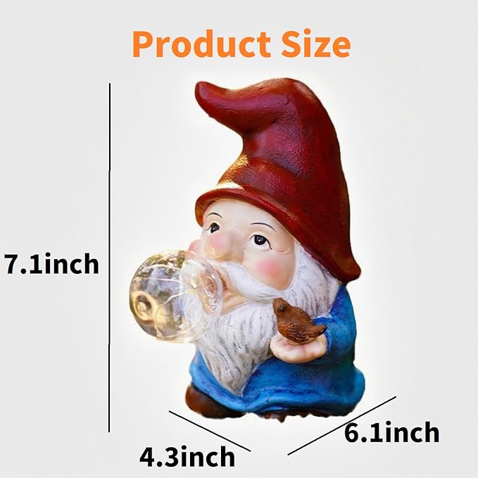 Garden Gnome Statue Solar Light Outdoor Decorations Gnome Figurine Light for Outdoor Patio Balcony Yard Porch Lawn for Women Mom Grandma Family Friend 6.10" D x 4.33" W x 7.09" H