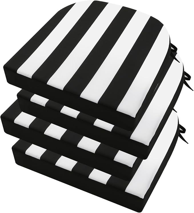 idee-home Outdoor Chair Cushions Set of 4, Thick 17" x 17" x 3" Outdoor Seat Cushions Patio Furniture Waterproof with Ties, Dining Pads