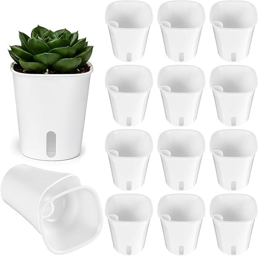 20 Pcs Self Watering Pots for Indoor Planters, 3 Inch Plastic Self Watering Planter Pot Garden Flower Pots with Water Level Indicator Vents for Succulents (White)