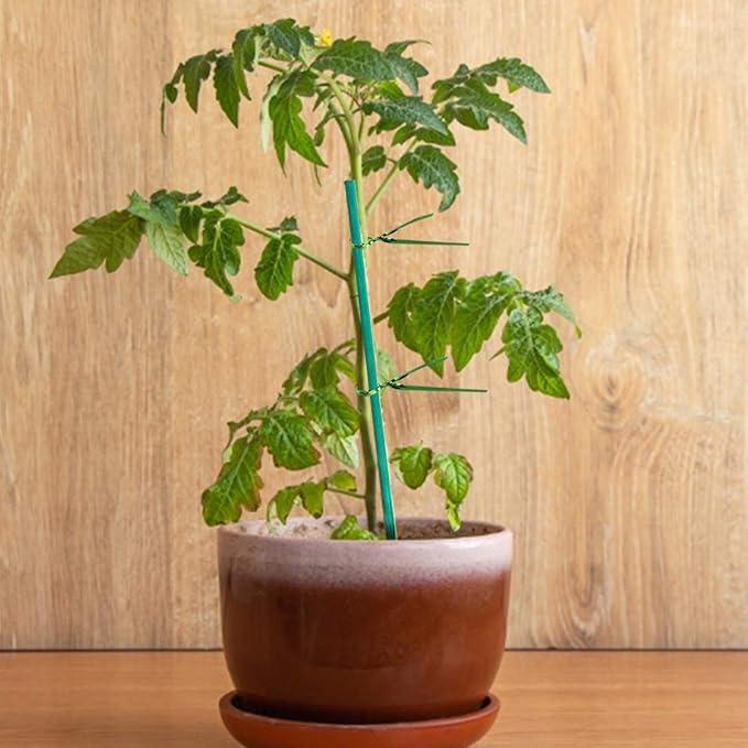 30Pcs 16 Inch Green Bamboo Garden Stakes, Wooden Plant Support Sticks with Garden Ties and Nylon Plant Tie Strap