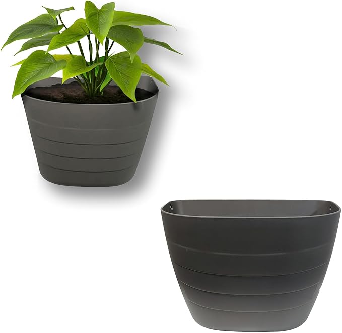 12 Inch Self-Watering Wall Planter for Indoor & Outdoor Use – Vertical Hanging Planter, BPA-Free, UV-Resistant – Perfect for Flowers, Herbs & Vegetables (Concrete Gray, Without Plug)