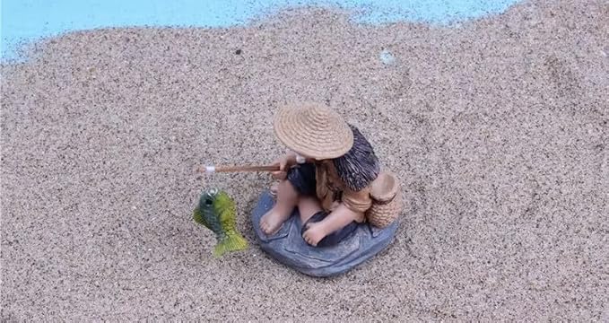 Mini Fisherman Figurines Resin Sitting Fishing Men, Garden Statue Ornament Fish Tank Micro Landscape Decor Garden Sculptures and Statues
