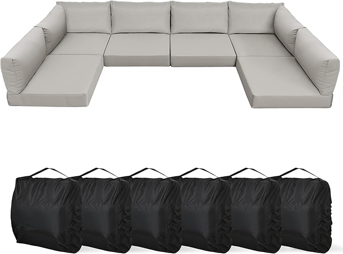 YEFU Outdoor Cushions for Patio Furniture: Replacement Cushions for Outdoor Furniture - Waterproof Couch Cushion - Fade-Resistant/Easy Clean - 14 Piece Sectional Cushion - Nonslip/Storage Bag/Grey