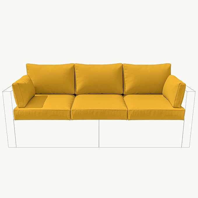 8-Piece Outdoor Cushions for Patio Furniture Thick Outdoor Chair Cushions Resilient Foam Waterproof Deep Seat Cushion Replacement for 3-Seat Sectional Sets Liner&Cover Yellow