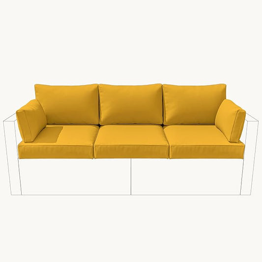8-Piece Outdoor Cushions for Patio Furniture Thick Outdoor Chair Cushions Resilient Foam Waterproof Deep Seat Cushion Replacement for 3-Seat Sectional Sets Liner&Cover Yellow