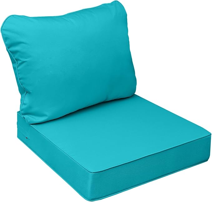 AAAAAcessories Outdoor Seat Cushions for Chairs, Fade-Resistant, Waterproof Patio Furniture Replacement Cushions, 22" x 24" x 5" + 22" x 19", Turquoise Blue