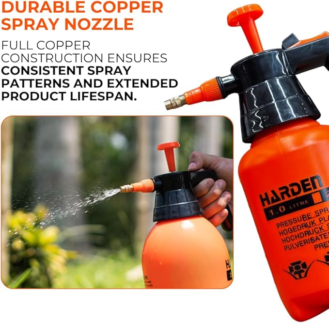 34oz (0.26 Gallon) Pump Sprayer, Handheld Garden Sprayer for Weeds, Plants, Lawn Care & Cleaning, Adjustable Pressure with Copper Nozzle