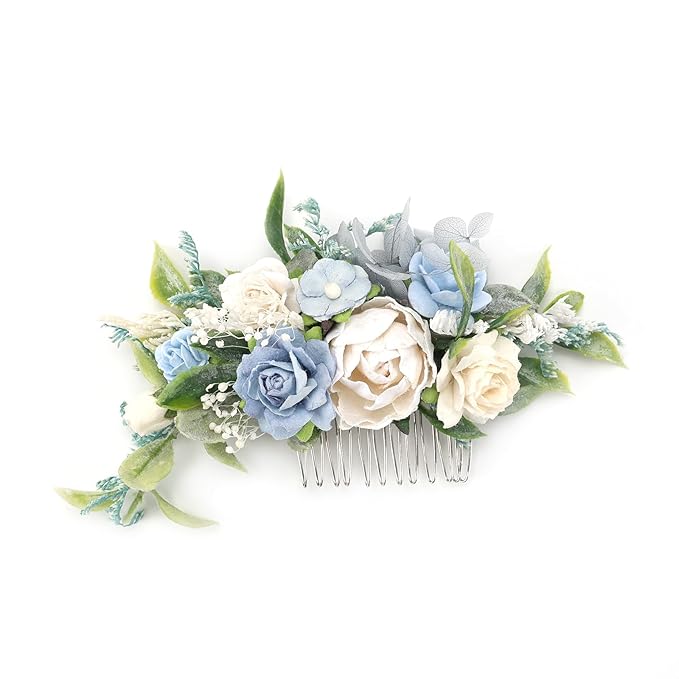 Blue Floral Comb with Baby's Breath Prom Flower Bridesmaids Clips Garden Wedding Hair piece Photo Prop Prom Headpiece Picnic Hair Accessories