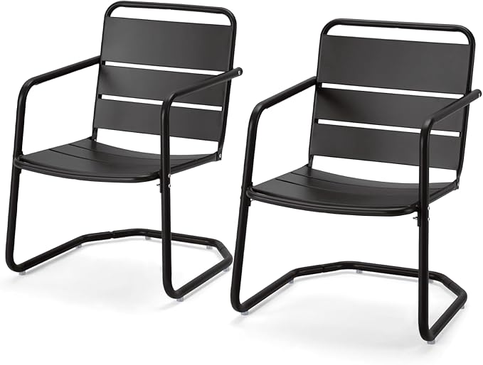 MELLCOM Patio Chairs Set of 2, Small Patio Furniture Set - 2 C-Spring Metal Chairs, Outdoor Bistro Set for Balcony, Front Porch, Poolside, Garden, Deck, Indoor, Black