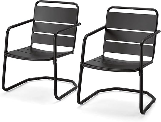 MELLCOM Patio Chairs Set of 2, Small Patio Furniture Set - 2 C-Spring Metal Chairs, Outdoor Bistro Set for Balcony, Front Porch, Poolside, Garden, Deck, Indoor, Black