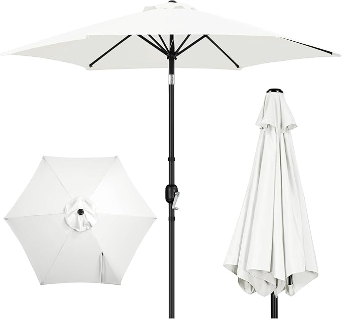 Yaheetech Patio Umbrella, 9FT Outdoor Table Market Umbrella with Push Button Tilt and Crank, Yard Sun Shade with Sturdy Ribs for Garden, Deck, Backyard, Pool, Cream