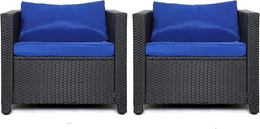 Outdoor Patio Chair Set of 2,Wicker Patio Chairs Set,Outdoor Rattan Chairs,Patio Furniture,Balcony Chairs, Wicker Furniture for Gardens, Backyards, Balconies,Poolside(Blue)