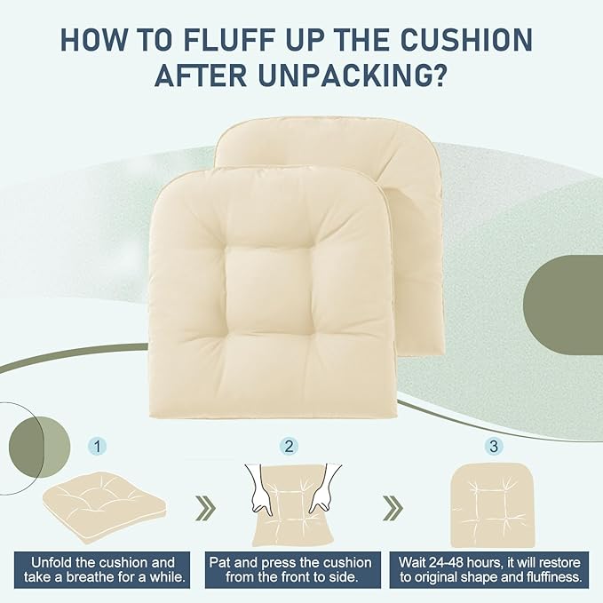 downluxe Outdoor Chair Cushions Set of 2 for Patio Furniture, Waterproof Tufted Overstuffed Patio Furniture Cushions, Thick Outdoor Seat Cushion, 19" X 19" X 5", Beige