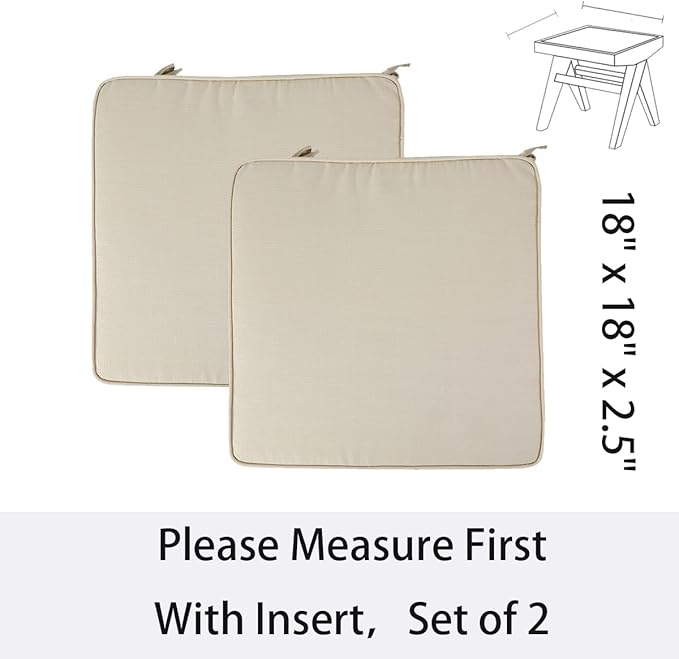 Outdoor Chair Cushions 18x18 Inch,Set of 2,Water Resistant Chair Pads with Ties,Square Seat Cushion 18"x18"x2.5",Patio Chair Cushion for Garden,Backyard Furniture(Antique Beige)