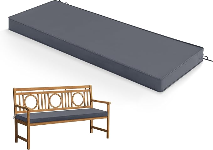 Outdoor Bench Cushion: Waterproof and Fade Resistant Patio Furniture Cushions - Non-Slip Bench Pad Cushion with Removable Cover for Garden Swing Porch Sofa Settee, 42 x 18 Inch, Dark Grey