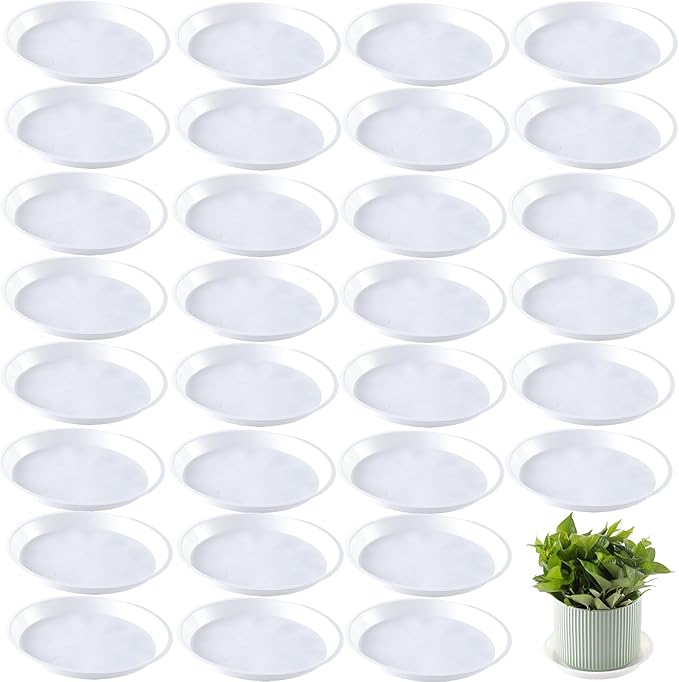 30 Pack Plant Saucer 5 Inches Plant Trays for Pots Plastic Round Drip Trays Flower Pot Saucers Planter Water Tray Plant Drainage Tray, Light Grey