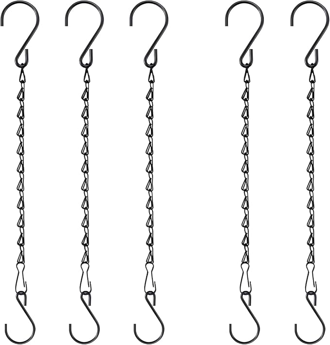 Chain for Hanging Plants, 10 Inch Black Plant Chains for Hanging Planter Baskets Kits with Hooks for Bird Feeder Wind Chime, Small Chains Perfect for Indoor Outdoor Decor (5 PCS)