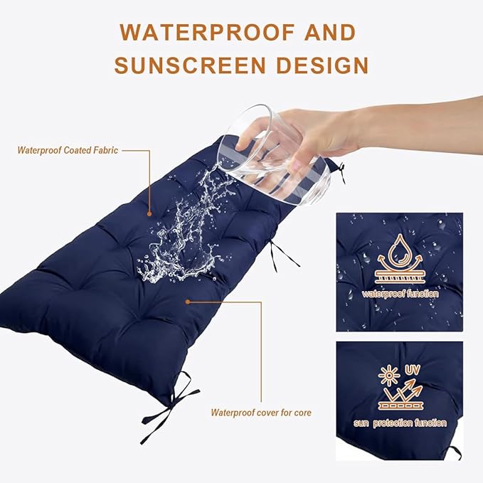 40 x 20 Inch Indoor Outdoor Bench Cushion Waterproof Patio Furniture Cushions Garden Sofa Settee Couch Printed Swing Pads Blue Grey