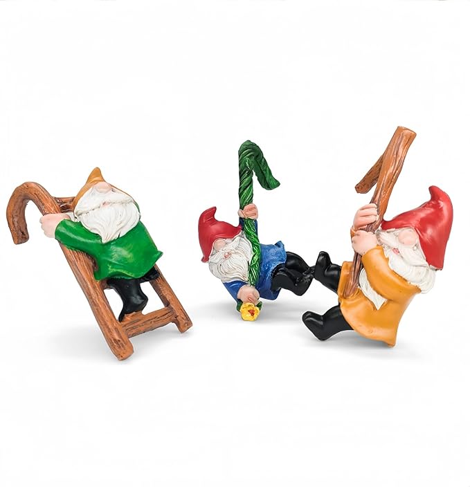 Set 3 Climbing Garden Gnomes Statue Tree Faces Decor Outdoor Yard Flower Pot Landscape Dwarf Tiny Elf Fairy Garden Micro Funny Patio Hanging Resin Figurine Accessories Clearance Deals Fence Ornaments