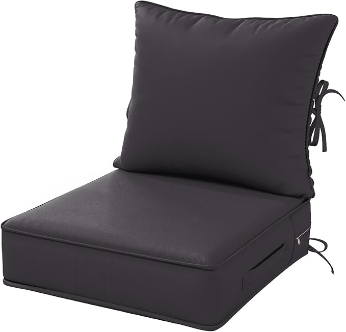 Outdoor Patio Chair Cushions Set 19 L X 19 W X 4 H Inch Waterproof & Fade Resistant Deep Seat and Back Cushions with Removable Covers Outdoor Seat Cushion Set for Chairs and Sofas