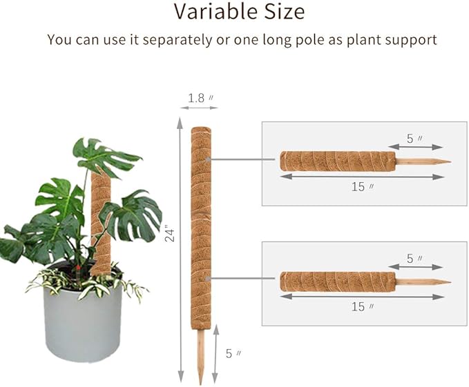 JOYSEUS 30 Inch Moss Pole for Climbing Plants - 2 Pack 15 Inch Coir Totem Pole Plant Support with 65 Feet Garden Twist Tie for Monstera and Potted Plants to Grow Upwards…