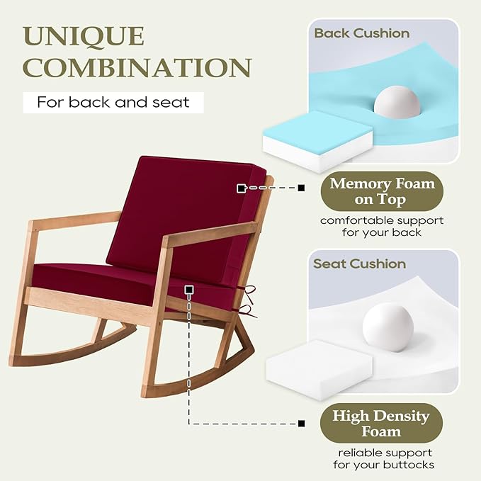 Wellsin Outdoor Cushions for Patio Furniture, Waterproof Outdoor Seat Cushions with Ties and Handle, Outdoor Cushions 24 X 24, Outdoor Deep Seat Cushions with Removable Cover, Burgundy