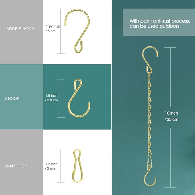 Chain for Hanging Plants, 10 Inch Gold Plant Chains for Hanging Planter Baskets Kits with Hooks for Bird Feeder Wind Chime, Small Chains Perfect for Indoor Outdoor Decor (10 PCS)