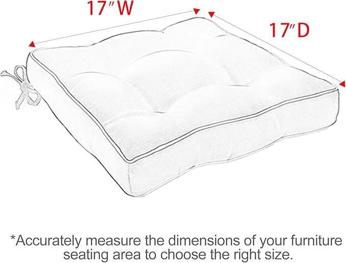 Favoyard Patio Cushions 17 x 17 Inch Indoor & Outdoor Chair Cushions Water-Resistant Seat Cushion for Patio Furniture 3-Year Color Fastness Square Tufted Couch Chair Pads with Ties, 2 Pack, Red