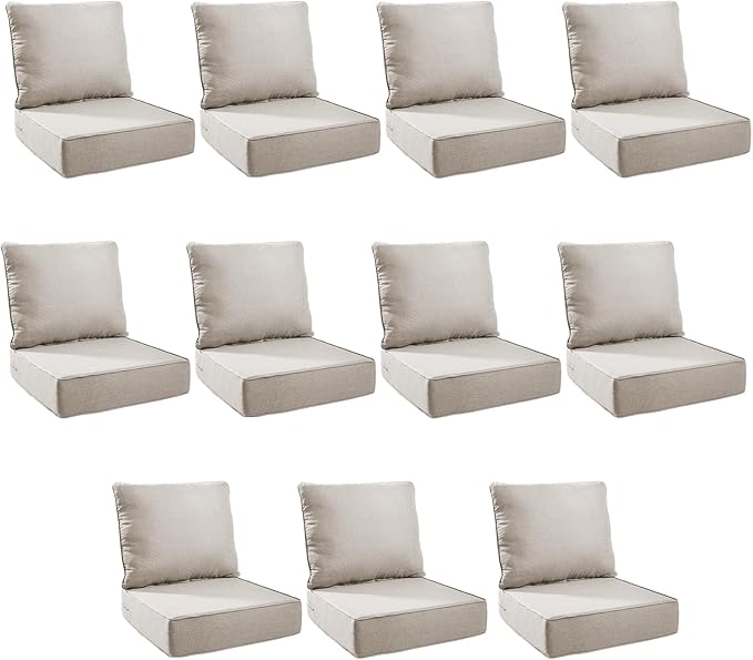 Outdoor Cushion Set for Furniture Patio Furniture, UV Resistant, Water Resistant - 6 Inch Thick Foam Garden Cushions– 24x24 Inch Patio Seat Covers for Chair/Sofa/Couch | Beige | 11-Pack |