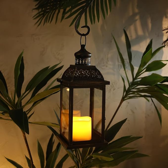 NEEDOMO Large Candle Lanterns Decorative Indoor, 14.4" Outdoor Lantern with Clear Glass, Vintage Metal Candle Holders in Black, Patio Wedding Home Kitchen Coffee Table Livinig Room Decor