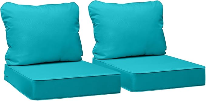 AAAAAcessories Outdoor Seat Cushions for Chairs, Fade-Resistant, Waterproof Patio Furniture Replacement Cushions, 22" x 22" x 3" + 22" x 17", Set of 2, Turquoise Blue