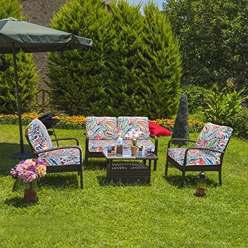 JMGBird Premium Outdoor Chair Cushions Set - 22x22 inch Complete 4-Piece Deep Seat Patio Cushions, Weather Resistant for Patio Furniture & Lounge Seating